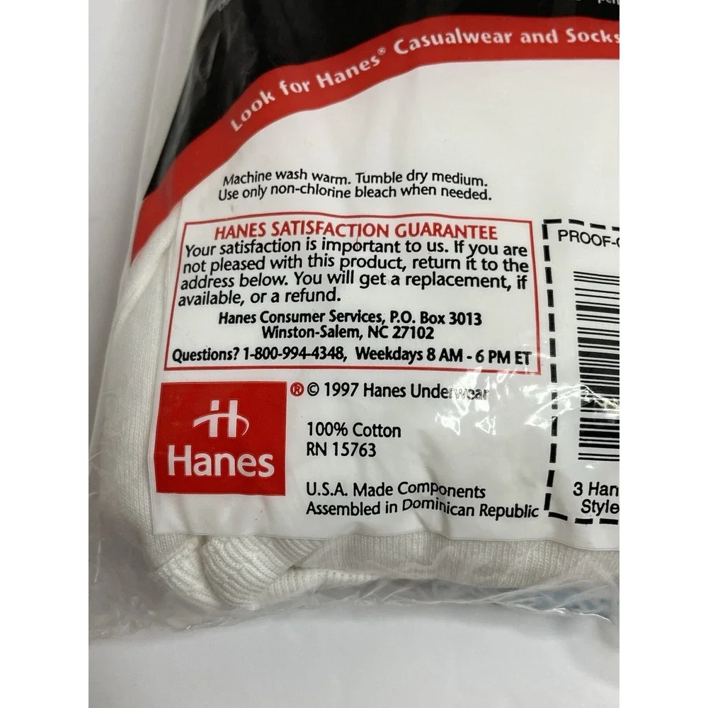 Hanes Men's White Briefs 3 Pair  Size 42 100% Preshrunk Cotton Vintage 1997
